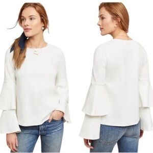 eri & ali Ruffle Tiered Bell Long Sleeve White Shirt Size Medium